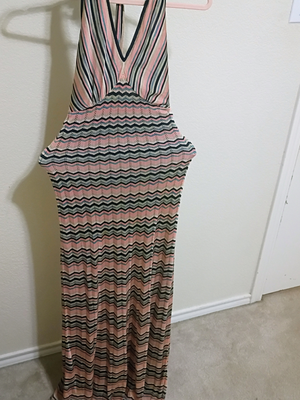 Trina Turk Pink and Black Striped Halter Maxi Dress